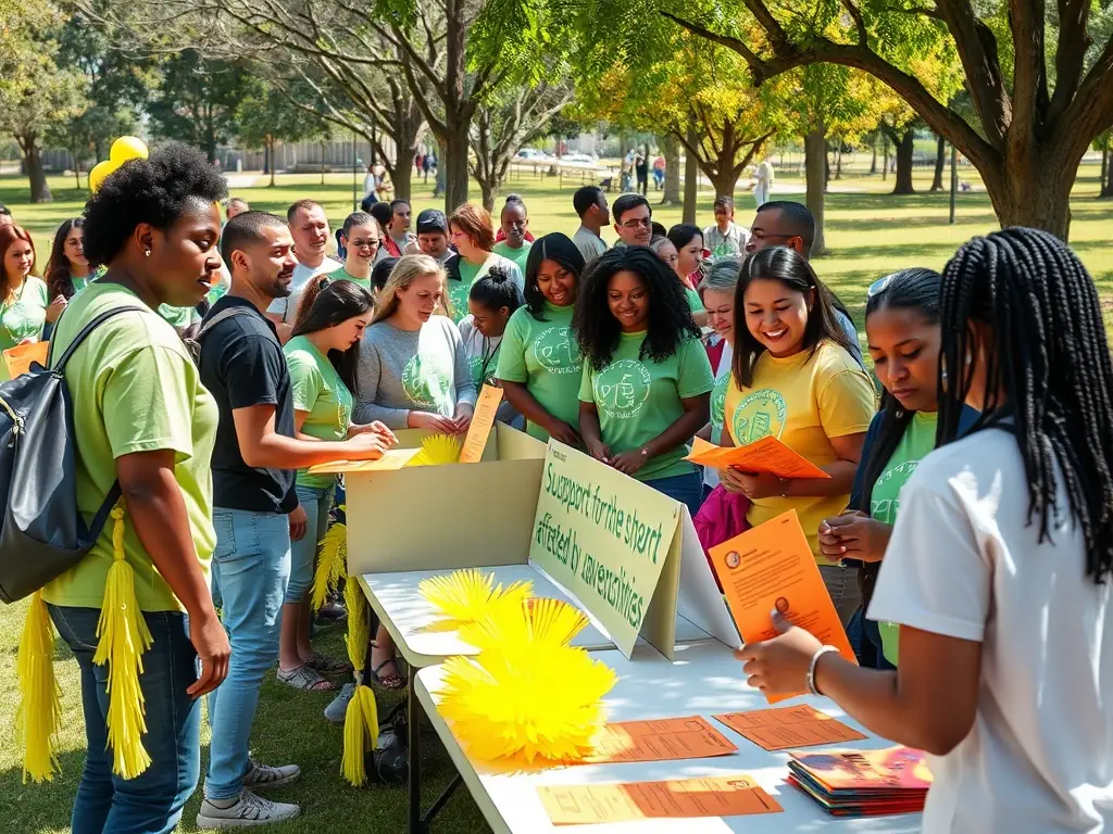 A group of volunteers organizing a fundraising event, showcasing alternative ways to support Bravery Beacon through community involvement.